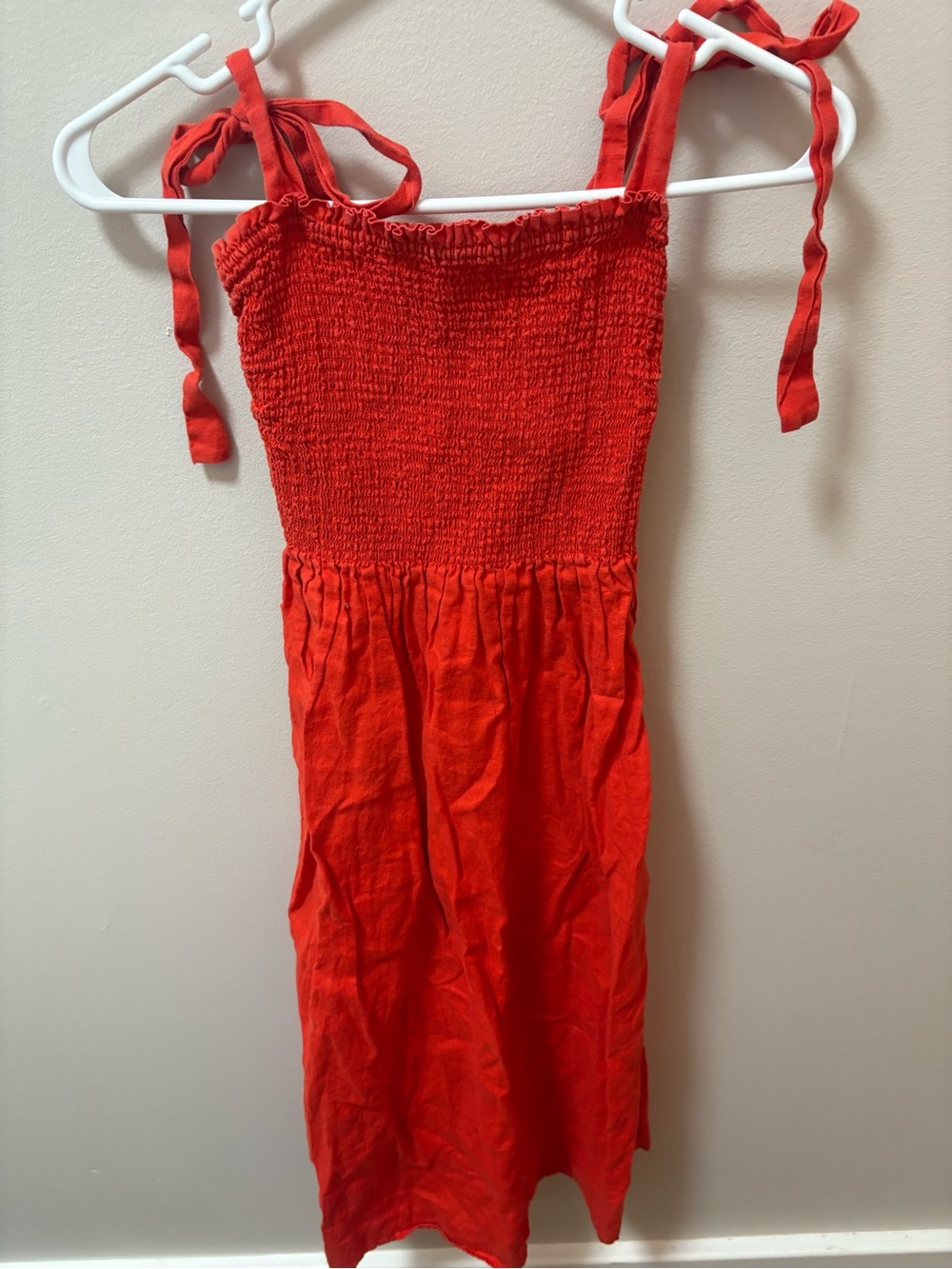 Aritzia Red Linen Tie maxi dress/ sundress for women size small/ adjustable